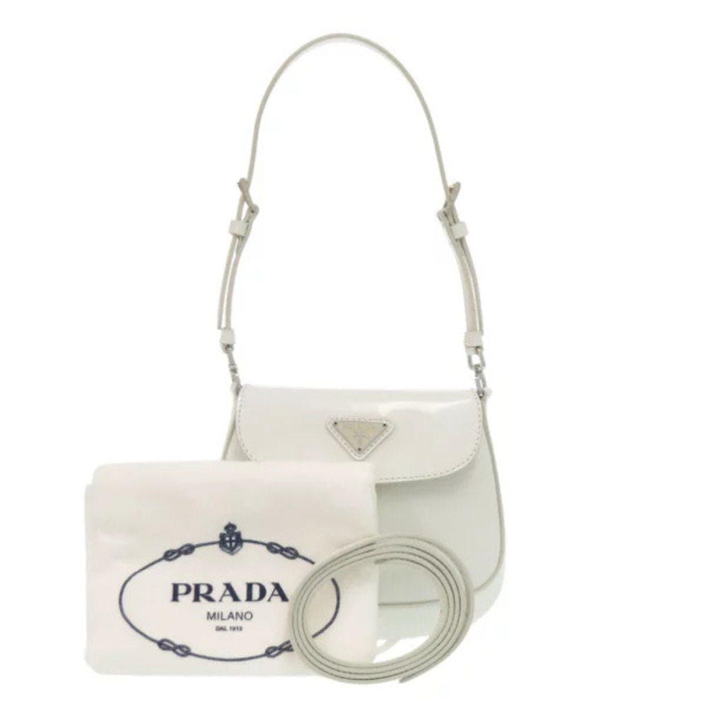 Prada White Triangle Logo Leather SPAZZOLATO Bag Shoulder